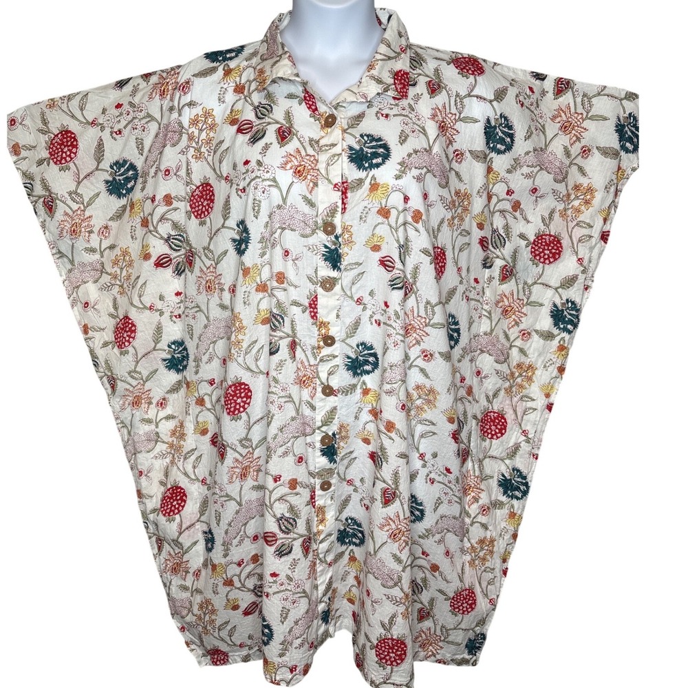 Gypsie Blu Womens White Floral Kaftan Tunic XXL Festival Boho Kimono Sleeve